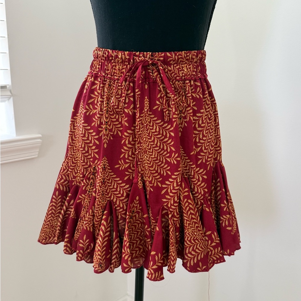 ❤️ Selfie Leslie Red & Gold Boho Ruffle Skort/Shorts – Size L (US 12) ✨
